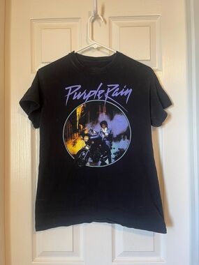 Prince Black 'Purple Rain' Graphic Tee with Purple and Yellow Accents